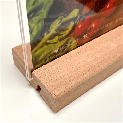 WOOD Menuholder af bøgetræ, inkl. akrylplade, A4, 2 vinkler - opretstående og skrå
